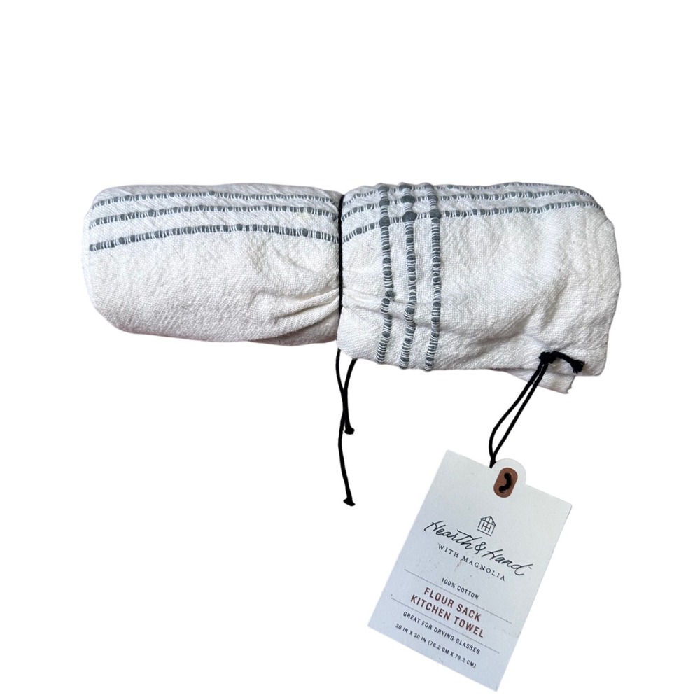 Hearth & Hand with Magnolia Flour Sack Kitchen Towel Cream Grey Stripe 30x30 NEW